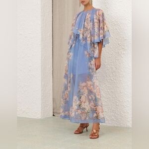 Zimmermann Cascadian Tiered Ruffle Blue Botanical Floral Maxi Dress 12